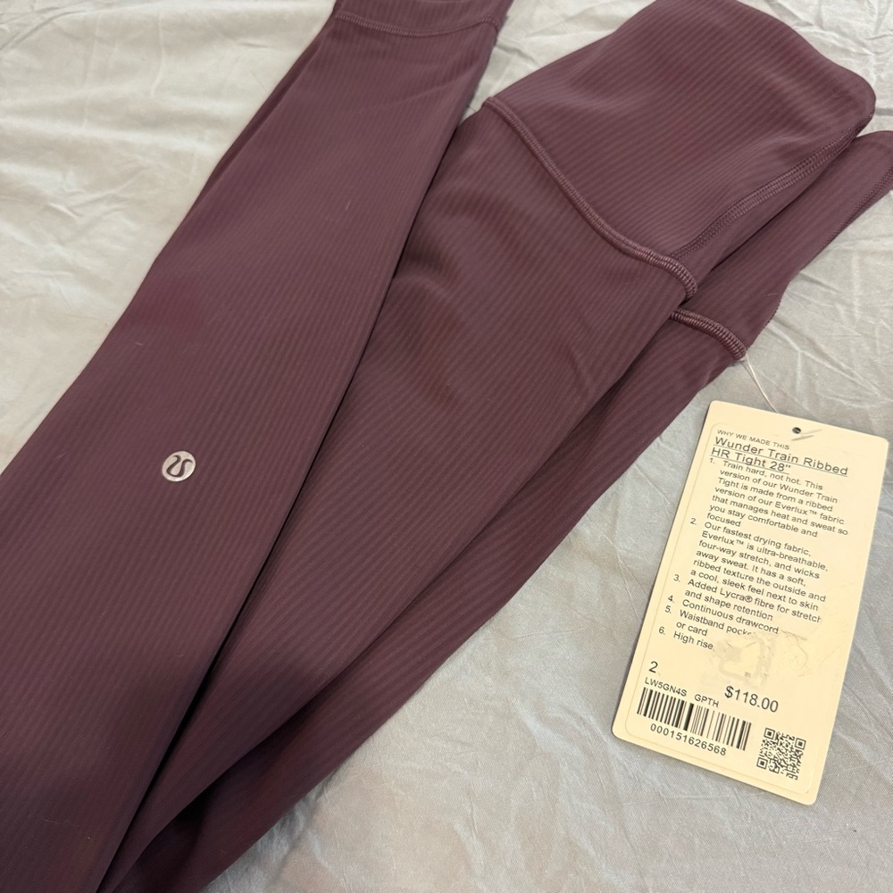Lululemon Wunder Train Ribbed Tight 28” | High Rise | Plum Purple | NWT - Picture 2 of 5